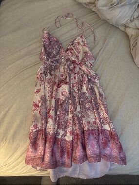 Free People White and Pink Floral Mini Dress